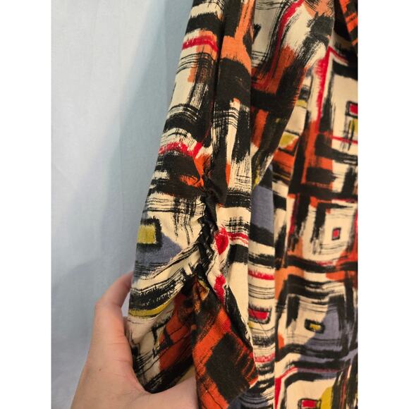 EFFIE'S HEART Julliard Cowl Neck 3/4 Sleeve Stretchy Abstract Tunic Large Artsy - Picture 7 of 11